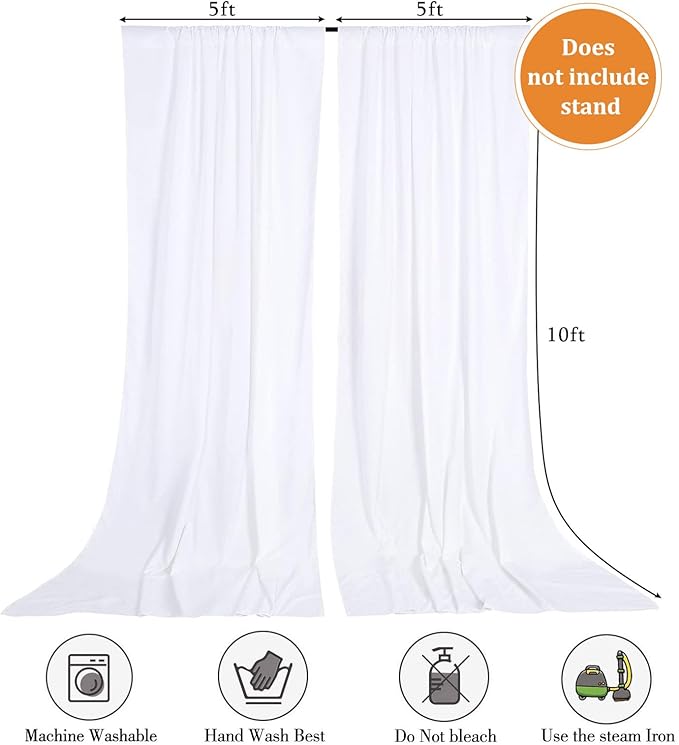 10 x 10 Feet White Backdrop Curtain for Partie, Background Curtains for Photoshoot, Birthday, Wedding, Halloween, Thanksgiving, Christmas, New Year Party Decorations 5Ft x 10Ft, 2 Panels
