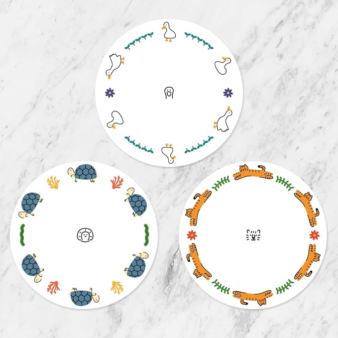 FLT Silicone Colorful Coaster Set of 3, Non-Slip Drink Mat, Cute and Unique Printed Design (Made in Korea) (White - Animal)