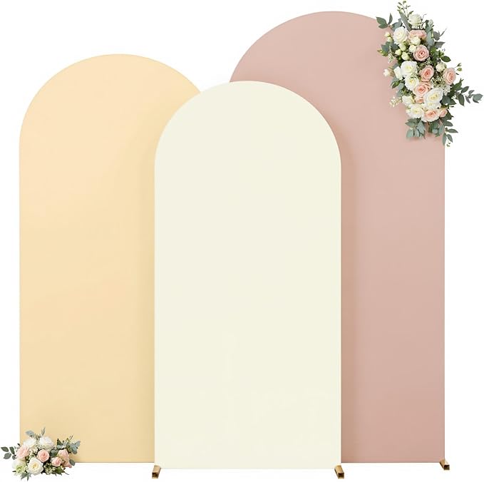 Boho Arch Backdrop Cover 6FT 5FT 4FT Stretchy Wedding Arch Covers Set of 3 Spandex Fitted Nude Champagne Cream Fabric Backdrop Cover for Party Baby Shower Birthday Decoration