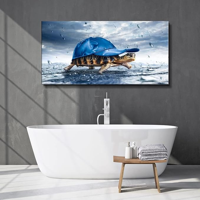 Lovely Sea Turtle Picture Canvas Wall Art for Bathroom Decor,Animal Canvas Print Paintings Artwork for Living Room Home Office Kitchen Wall Decoration,Stretched 20x40 inches Framed Ready to Hang