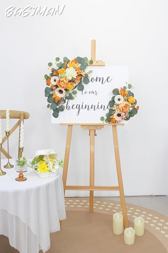 2pcs Wedding Arch Flowers,Wedding Welcome Sign,centerpieces for Tables,Reception Backdrop Table Decorations Welcome Sign (Dark Orange)