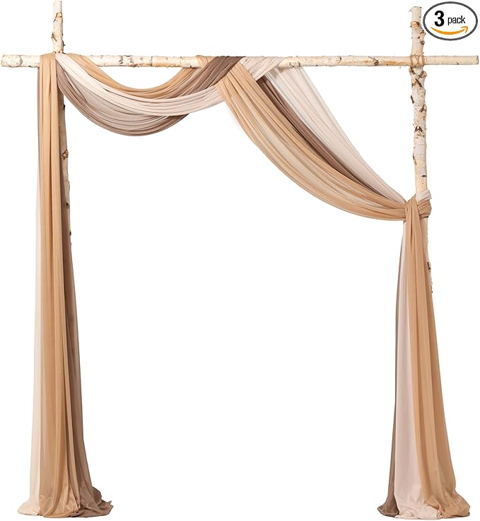 Ling's Moment Wedding Arch Draping Fabric 3 Panels 20Ft Chiffon Fabric,Sheer Draping Fabic for Wedding Arrangement Ceremony Reception Backdrop Party Swag Home Decor (Nude & Walnut Brown)