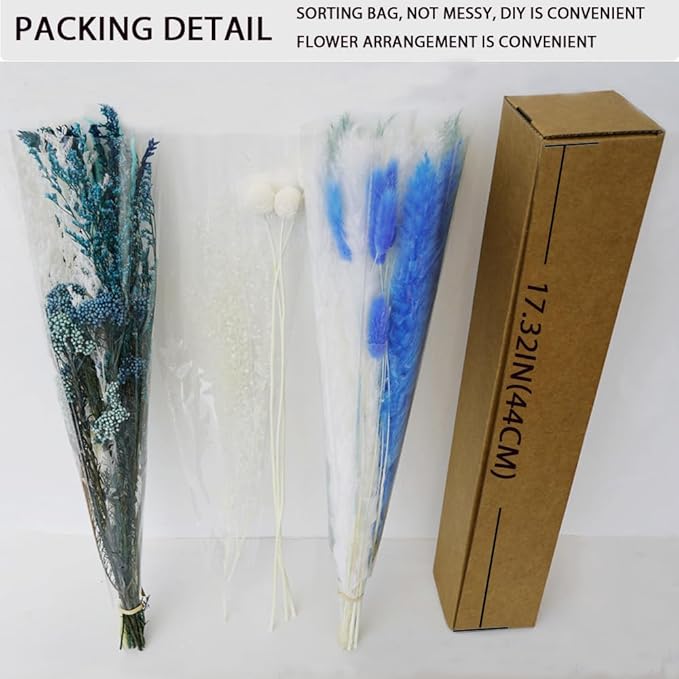 Natural Dried Pampas Grass Bouquet, 17" Blue Pampas Grass, Lavender Decor, Bohemian Style Family Wedding Country Farmhouse Decorated with Dried Flowers