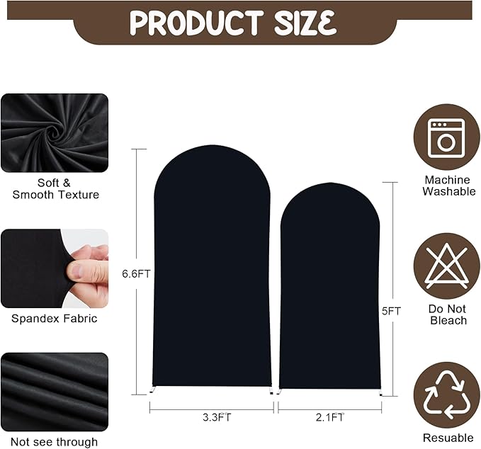 Black Arch Backdrop Covers - 7.2FT, 6FT Spandex Fitted Wedding Arch Stand Covers Double-Sided Arch Covers Stretchy Backdrop for Christmas Party, Wedding, Birthday, Baby Shower Decorations
