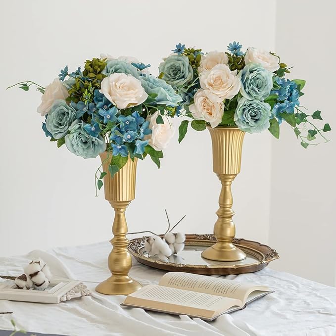 Nuptio Pcs of 10 Metal Trumpet Vase Elegant Wedding Centerpieces Vase for Party Decoration, 31.9cm/12.56" Tall Artificial Flower Arrangements for Anniversary Ceremony