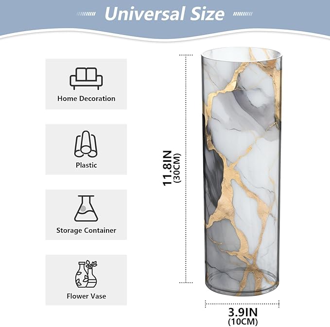 Marble White Gold Flower Vase Bud Vase Home Decor for Dining Table Office Bedroom Living Room