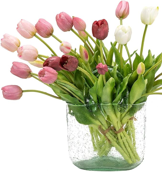 15pcs Artificial Tulips Flowers, Real Touch Latex Bouquet, Fake Tulips for Office Wedding Party Home Kitchen Garden Decoration(Light Pink,15pcs)