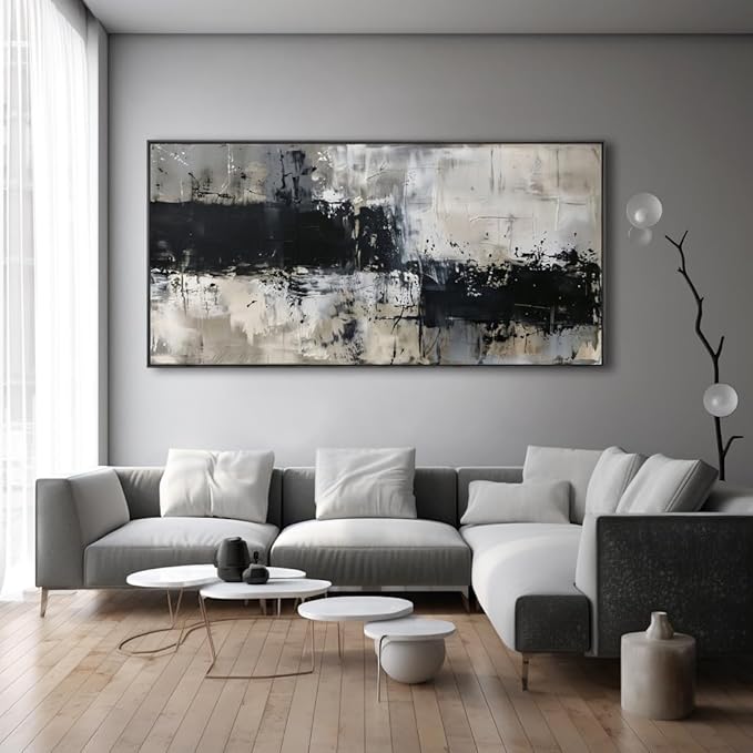 Wall Art Abstract Canvas Painting Black Grey Wall Decor Modern Artwork for Living Room Bedroom Dining Room Home Office Decor Large Framed Ready to Hang 30"x60"