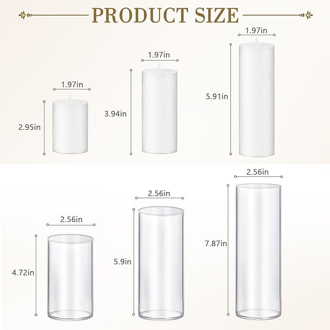72 PCS Ivory White Pillar Candles with Glass Candle Holders Clear Hurricane Candle Holders Glass Cylinder Vases for Centerpieces Wedding Party, Event, Home Office (36 Candles+36 Candle Hoders)