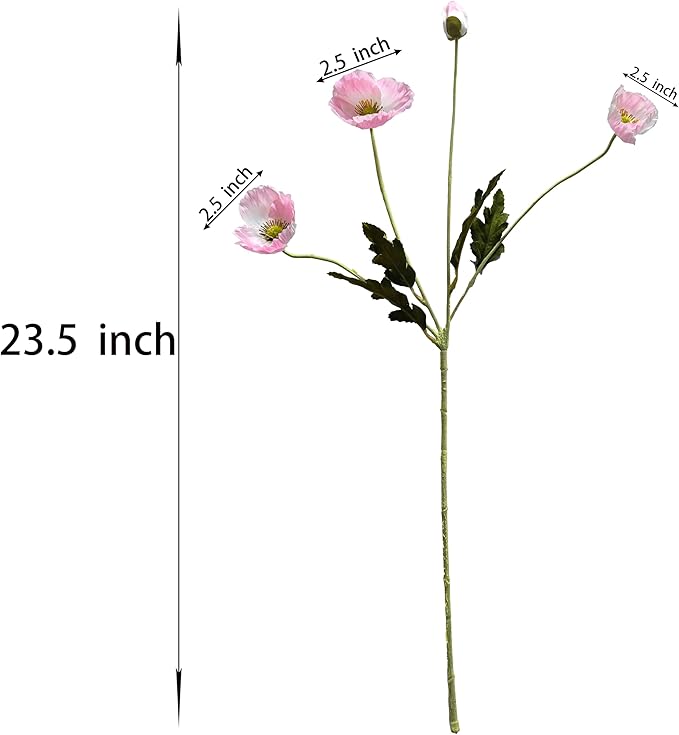 ATFL Pink Poppy Flowers Artificial for Wedding Decorations,12 Pcs Fake Faux Silk Poppies Bulk for Home Decor Table Centerpieces Floral Arrangement(23.5‘’, Pink)