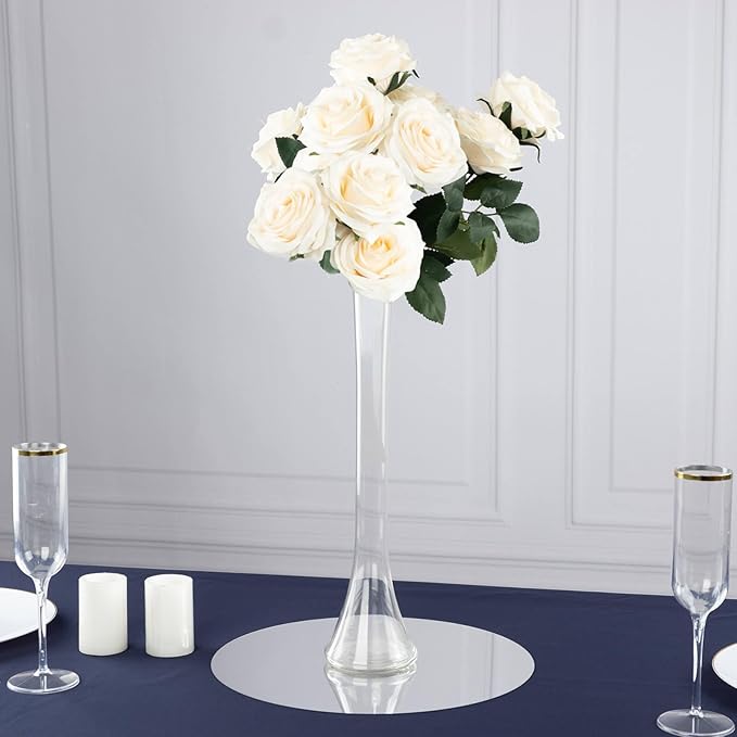 Efavormart 6 Pack Clear Heavy Duty Eiffel Tower Glass Vases with Round Base, Tall Skinny Flower Bud Vase Centerpieces - 16"