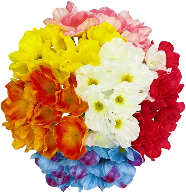 10 PCS High Quaulity Fresh Artificial Mini Real Touch PU/ latex Corn Poppies Decorative Silk fake artificial poppy flowers for Wedding holiday Bridal Bouquet Home Party Decor bridesmaid (White)