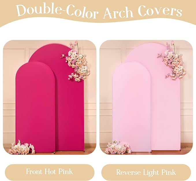 Pink Arch Backdrop Cover Set of 2 Hot Pink Arch Cover 7.2 and 6ft Wedding Arch Cover Stretchy Backdrop Bridal Baby Shower Birthday Party Arches Stand Covers Spandex