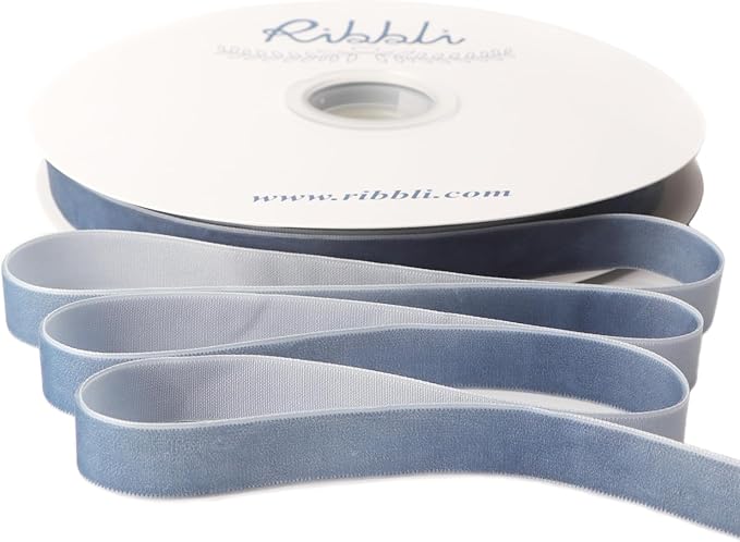Ribbli Dusty Blue Velvet Ribbon 5/8 Inches Continuous 25 Yard Spool Dusty Blue Christmas Ribbon for Gift Wrapping Crafts Home Decor