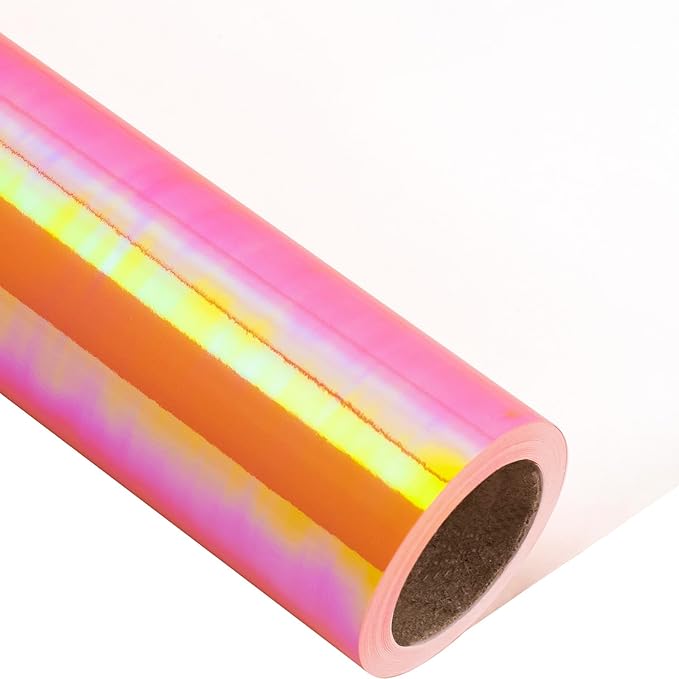 LeZakaa Orange Wrapping Paper Roll - Holographic Iridescent Wrapping Paper for Birthday, Chritsmas, Holiday - 17 inches x 32.8 Feet (47.23 sq.ft.)