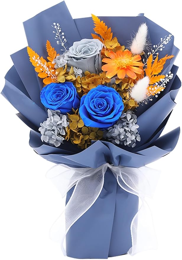Forever Flowers for Delivery, Preserved Long Lasting Flower Bouquets, Blue Rose Bouquet for Mom, Wife or Girlfriend on Festivals Birthday Anniversary