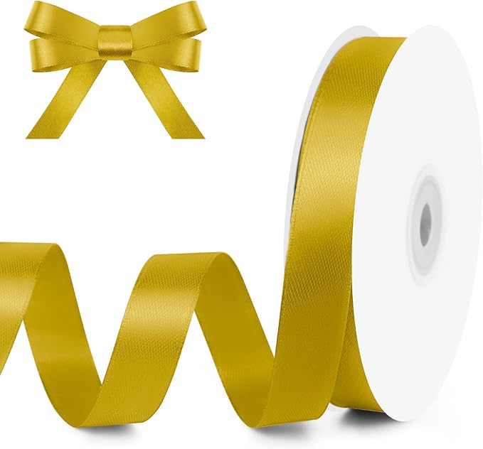 KMER LIFE 5/8" Wide x 50 Yards Golden Single Faced Polyester Satin Ribbon, Golden Satin Ribbon Perfect for Wedding Decor, Wreath, Crafts, Gift Wrapping & Other Projects (Golden)