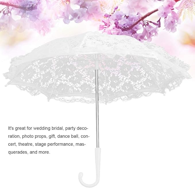 Yosoo Lace Embroidery Wedding Umbrella, Bridal Party Craft Flowers Decoration Props Accessory, for Wedding Party Celebration (51239 White)