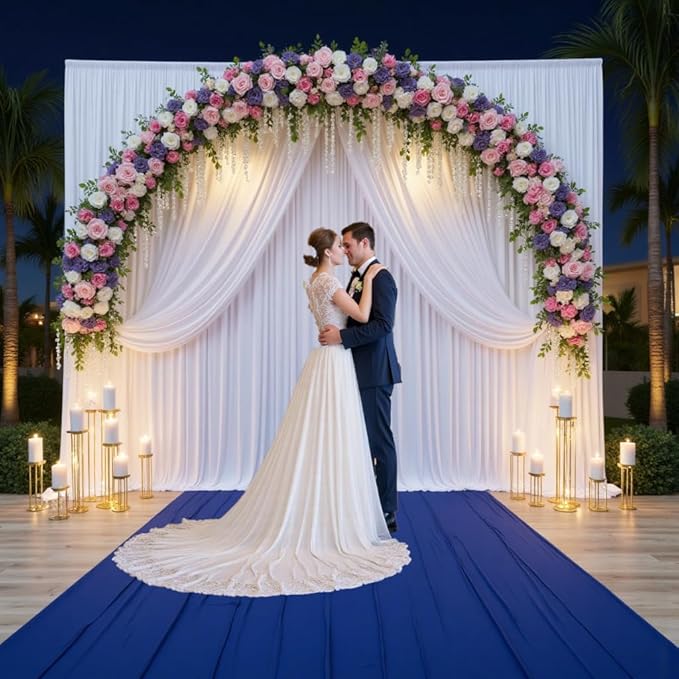 PartyVillage 30ft×15ft White Backdrop Curtain for Wedding Parties, 6 Panels Wrinkle Free 15 FT Long Polyester Photo Backdrop Drapes Back Drop Cloth for Birthday Photography Background