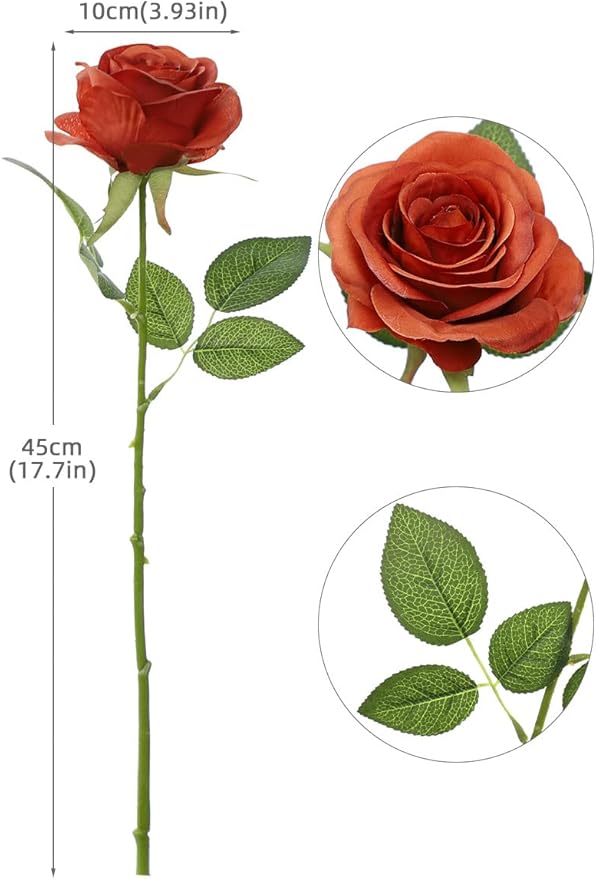 Artificial Rose Flower Artificial Flowers Flower with Long Stem Silk Roses Bouquet for Wedding Bridal Shower Party Home Decoration (Burnt Orange, 50 Pcs)