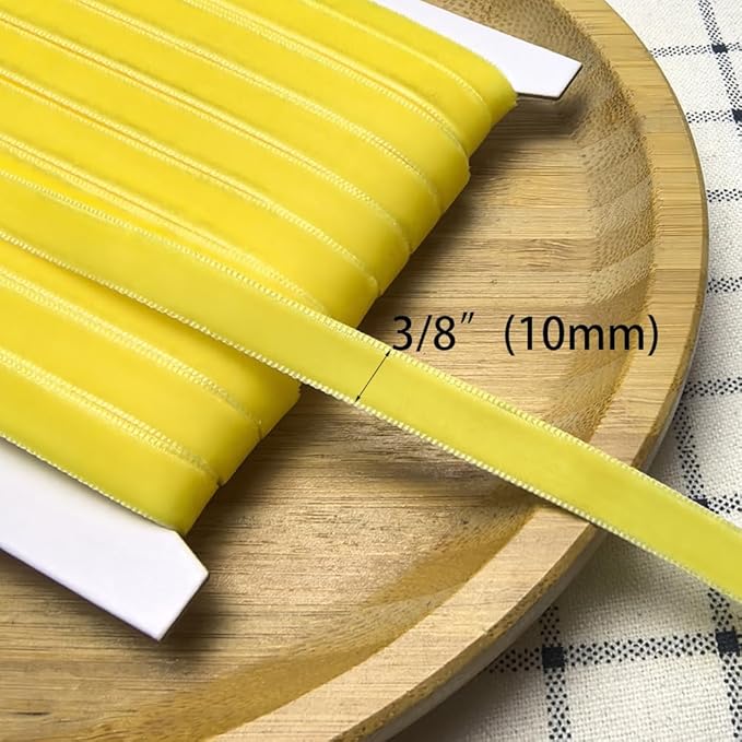 Chenkou Craft Yellow 25 Yards 3/8" Velvet Ribbon Lots Bulk (Yellow, 3/8"(10mm))
