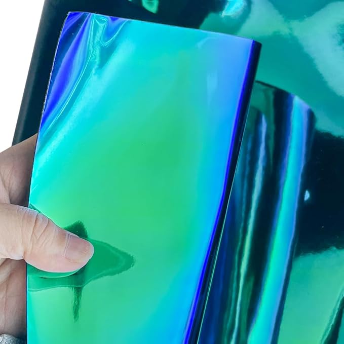 ONEART | 16 Gauge Holographic Iridescent Plastic Vinyl, 16"x54" Solid Vinyl Fabric-Opaque Green