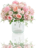 Artificial Flowers, 2 Pack Fake Peony Silk Hydrangea Bouquet Decor Plastic Carnations Daisy Realistic Flower Arrangements Wedding Decoration Table Centerpieces,for Home Office Party Decor (Pink)