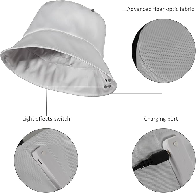 LED Rave Bucket Hat Light up Fisherman Cap 7 Colors Glow in the Dark Party Hats USB Rechargeable EDM Festival Gear