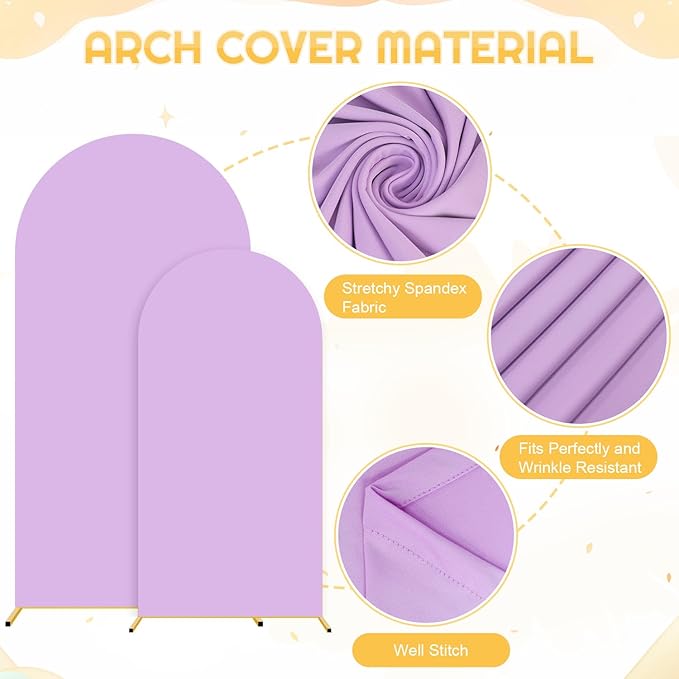 FUHSY Metal Arch Backdrop Stand Set of 2 with Cover (7.2FT+6FT) Wedding Arch Frame Stand Balloon Backdrops Arches Lavender Arch Backdrop Stands Cover for Birthday Party Gender Reveal Graduation Decor