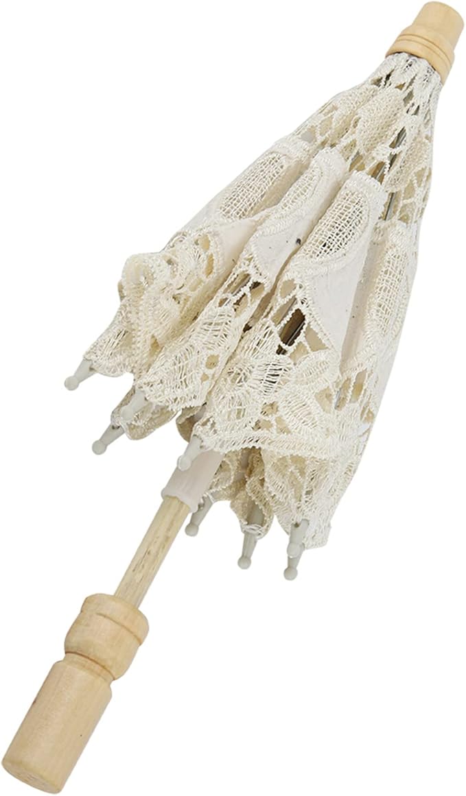 Joyzan Wedding Lace Parasol, Vintage Bride Umbrella Small Embroidery Flower White Decoration Mini Decorative Chinese Tiny Gift Lady Costume Party Romantic Photography Photo Prop Cosplay Decor 10inch