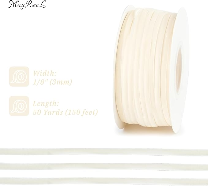 MAYREEL 1/8 Inch Ivory Velvet Ribbon Thin Cream Vintage Ribbon for Wedding Invitations Crafts Gift Wrapping Party Favor Boxes 50 Yards