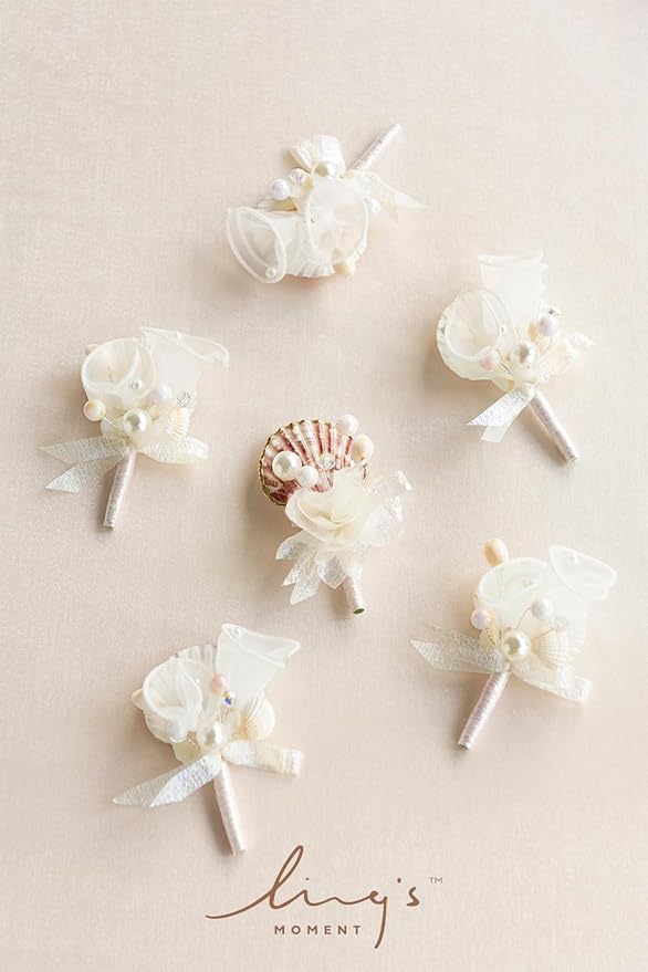 Ling's moment Boutonniere for Men, 6pcs Groom Groomsmen Boutonniere, Artificial Flowers for Wedding Decor/Prom/Homecoming, etc.Cream Blush