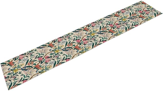 William Morris Vintage Floral Table Runner, Birds Butterflies and Bees Botanical Flower Original Design Print Table Runner for Home Party Dining Room Kitchen Decor 13x70 Inch