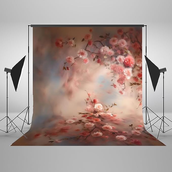 Mocsicka Abstract Floral Backdrop for Photography Pink Cherry Spring Watercolor Painting Floral Background Newborn Baby Shower Princess Girls Portrait Decoration Backdrop (8x6ft)