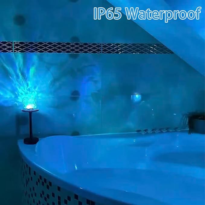 Waterproof Shower Lamp Cordless, Rechargeable Shower Light with 16 Color Ocean Wave Lights Projector, Rechargeable Bathroom Lamp with Touch & Remote Control,Spa-Like Mood Light for Bathtub/Shower