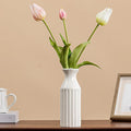 White Ceramic Vase - 8.3" Unique Flower Vase with Vertical Ribbed Texture, Decorative Boho/Farmhouse Vase for Living Room, Office Desk & Housewarming Gift (for Her/Yourself)