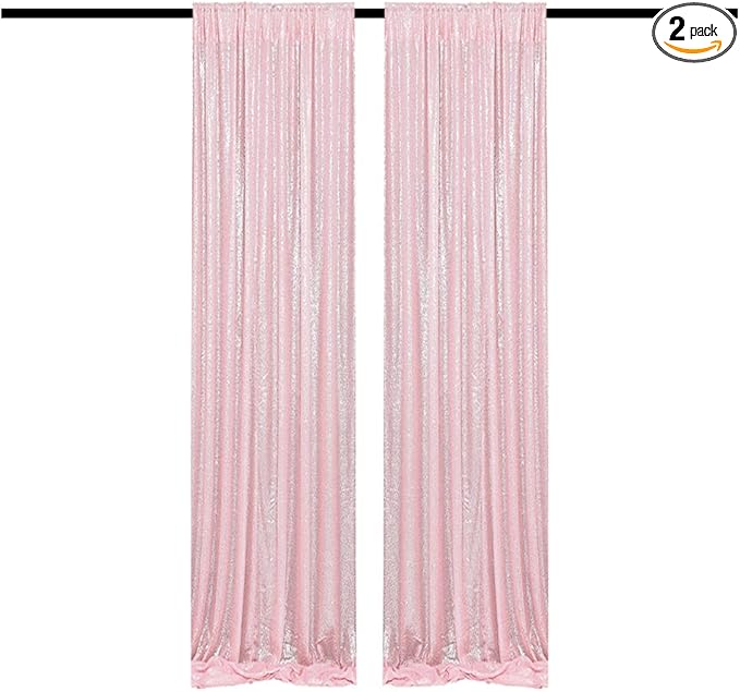 Pink Sequin Curtains 2FTx8FT 2 Panels Pink Sequin Backdrop Curtain for Parties Glitter Backdrop Photo Background for Wedding Baby Shower