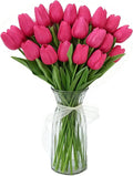 Pink Faux Tulips (20 Pcs) - Premium PU Artificial Flowers for Christmas & Thanksgiving Table Setting, Winter DIY Home Decor - 13.5" Real Touch