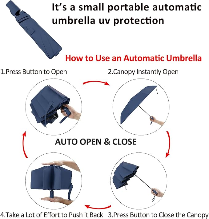 BAODINI Small UV Protection Travel Umbrella Compact for Rain and Sun UPF 50+ Windproof Portable 42 inch Umbrella for Women and Men