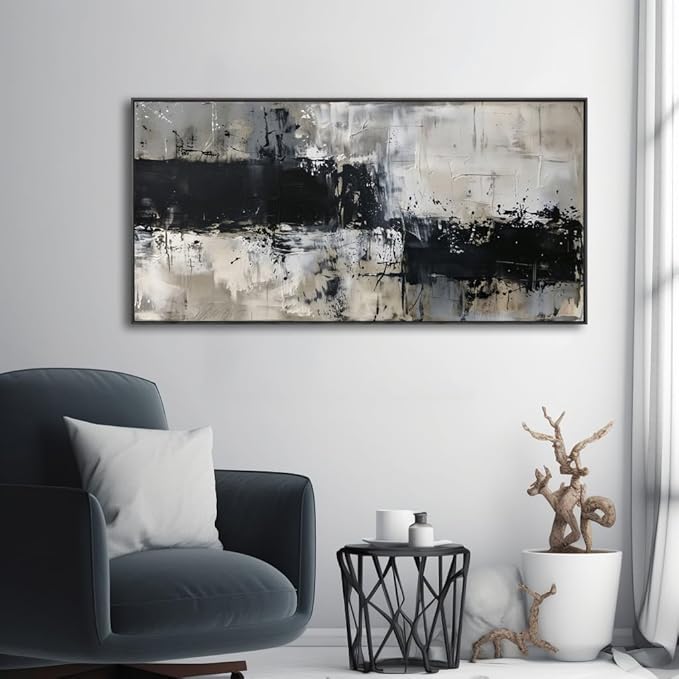 Wall Art Abstract Canvas Painting Black Grey Wall Decor Modern Artwork for Living Room Bedroom Dining Room Home Office Decor Large Framed Ready to Hang 20"x40"