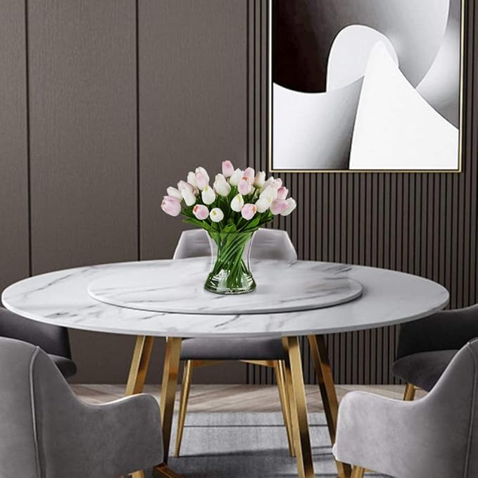 ENOVA FLORAL 40 Heads Artificial Tulips Flowers with Vase Mixed White Pink Colors, Real Touch Tulips Floral Arrangement with Vase, Fake Flowers in Vase for Home Decor, Wedding Centerpieces