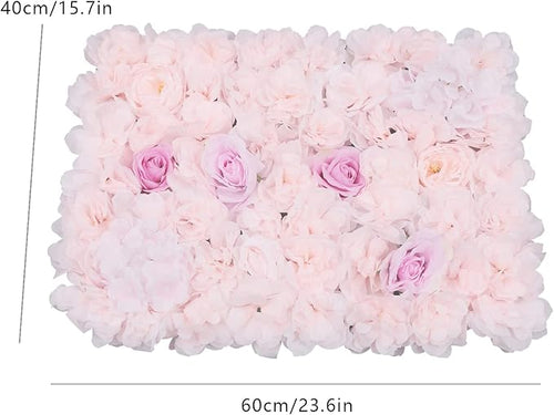 16"x 24" Artificial Flower Wall Panels,Flower Wall Mat Silk Flower Panels for Outdoor Garden Backyard Fence Fence Privacy Screen and Indoor Wall Decor (4Pcs Rose+Light Pink+Champagne)