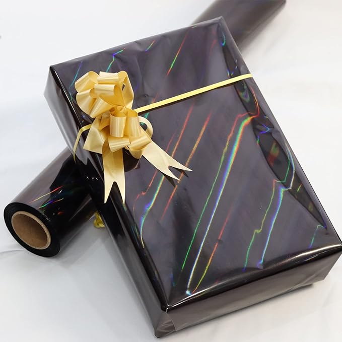 CMFYHM Iridescent Black Cellophane Wrap Roll I 34 In Wide X 50 Ft Long I Colorful Cello Perfect For Baskets,Gifts, Treats,Birthday Holiday Wedding Floral, Party Arts Crafts Decoration (Black)