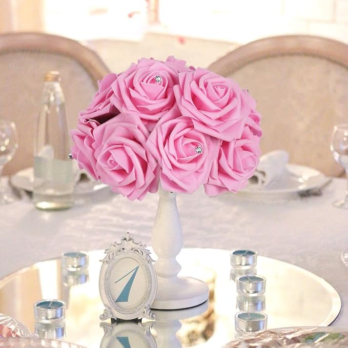 Pink Artificial Roses 50PCS Pink Roses 2.95" Foam Flowers Bulk Real Looking Pink Fake Foam Roses for Bridal/Baby Shower Decorations Wedding Centerpieces for Table