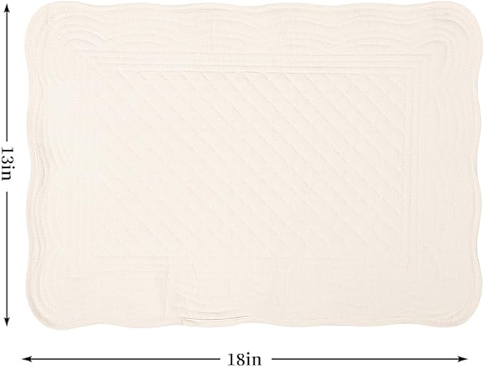 Quilted Placemats Set of 4 18"X13" Cotton Placemats Washable Cloth Table Mats for Kitchen Table (Cream White)
