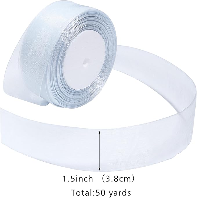 Dusty Blue Ribbon for Gift Wrapping 1-1/2 inch Sheer Organza Ribbon for Flower Bouquet Tulle Chiffon Ribbons for Wedding Invitations Christmas Decorations Crafts 50 Yards