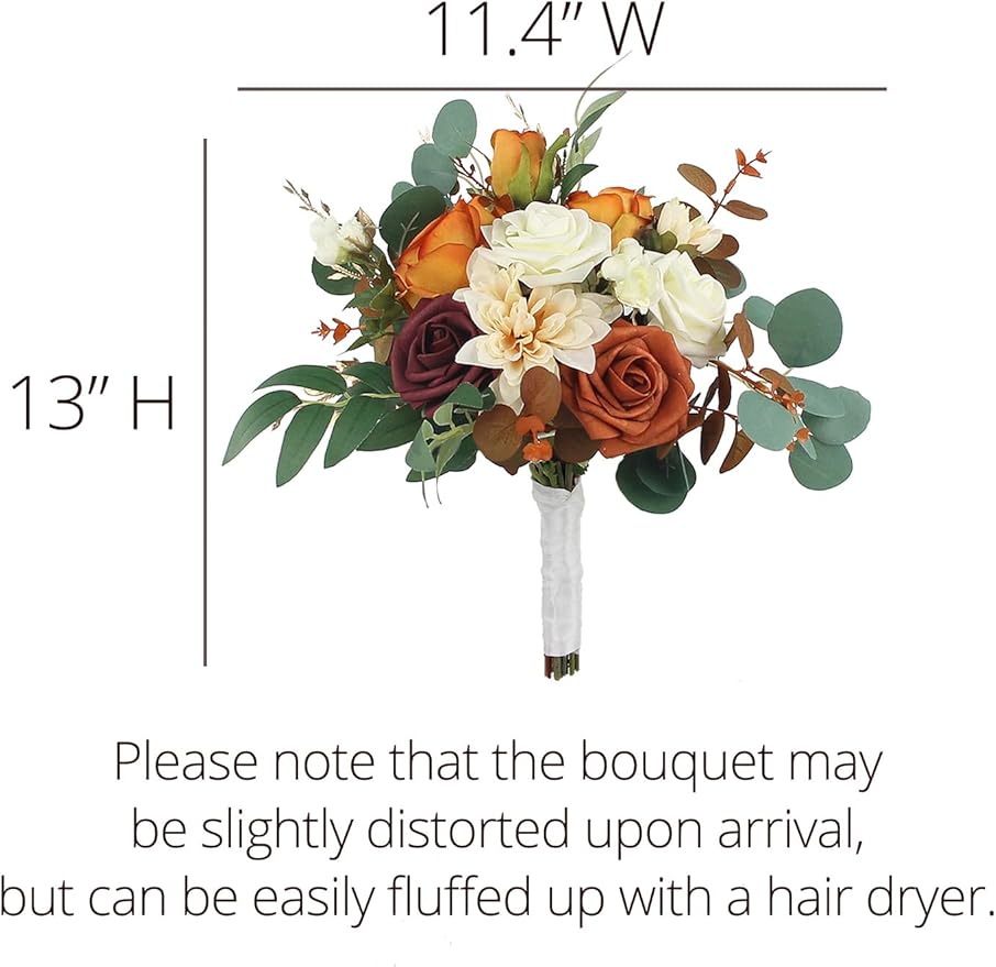 Rinlong 1Pc Fall Wedding Bouquets for Bridesmaids Bride Terracotta Artificial Bridesmaid Bridal Bouquet for Wedding Prom