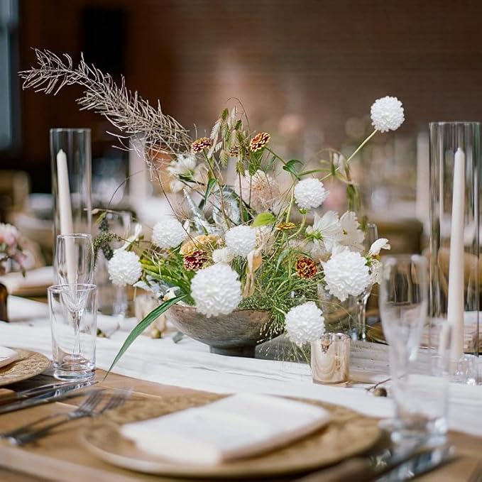 Artificial Flowers, 25pcs Artificial Rose for DIY Wedding Bouquets Centerpieces Arrangements, White Dahlia Flowers with Stem for Bridal Shower Party Home Decorations