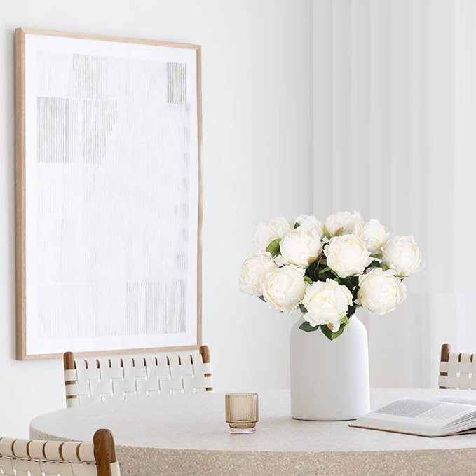 10pcs White Silk Peonies with Single Stem - Faux Flowers for Wedding Table Centerpieces, Home Decorations, Bridal Bouquets & Floral Arrangements