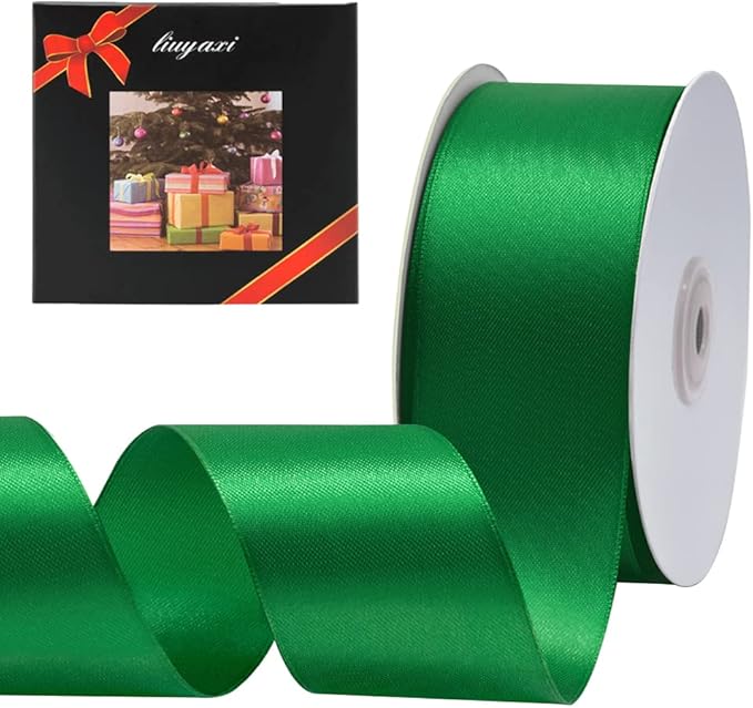 LIUYAXI Green Double Faced Satin Ribbon, 1-1/2" X Continuous 50 Yards, Ribbons Perfect for Gift Wrapping Wedding DIY Craft Bow Making & Other Projects